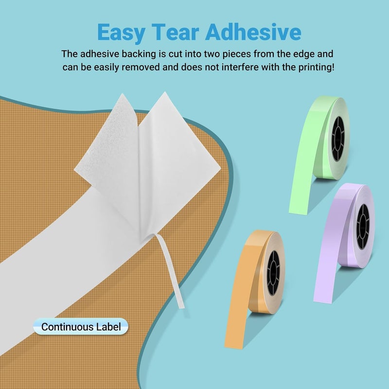 ARGBROW X1 Label Maker Tape, Genuine Thermal Label Print Paper 0.59"×275.6"(15mm×7m), Standard Laminated Office Labeling Tape Replacement, 3-Roll, Green/Purple/Orange - Image 3